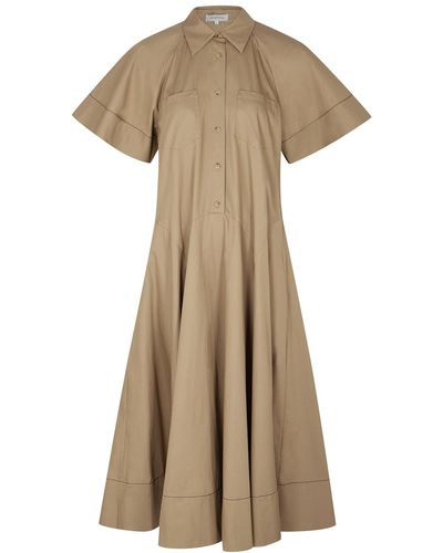 Lee Mathews Casey Camel Cotton Midi Dress - Natural