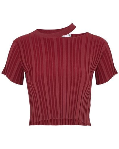 Ph5 Allison Ribbed Stretch-Knit Top - Red