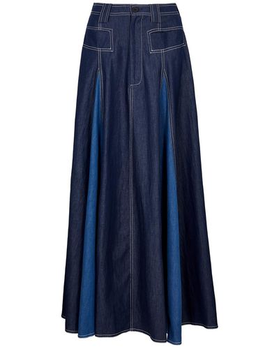 LOVEBIRDS Paneled Chambray Maxi Skirt - Blue