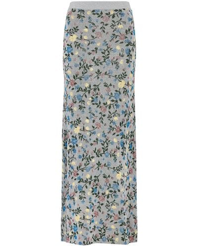 Rabanne Glittered Floral-jacquard Knitted Midi Skirt - Gray