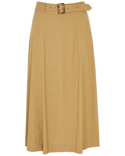 Veronica Beard Arwen Linen-Blend Midi Skirt - Natural