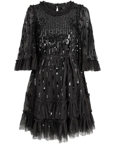 Needle & Thread Sequin Dash Embellished Tulle Mini Dress - Black