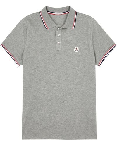 Moncler Piqué Cotton Polo Shirt - Grey