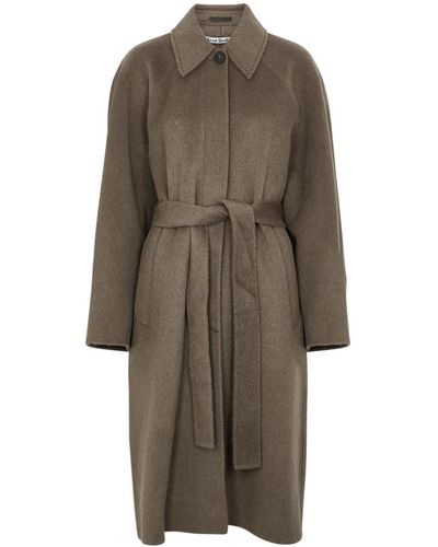 Acne Studios Taupe Belted Wool-blend Coat - Grey