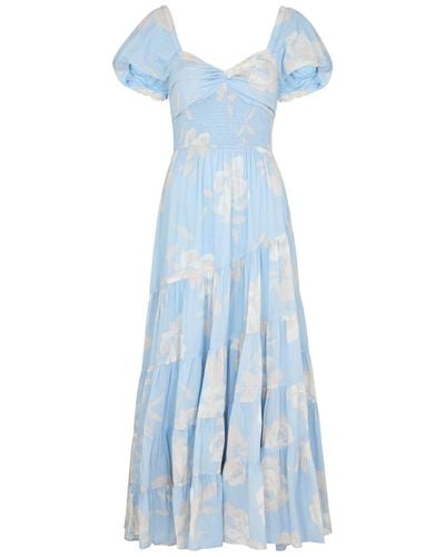 Free People Sundrenched Printed Cotton Maxi Dress - Blue
