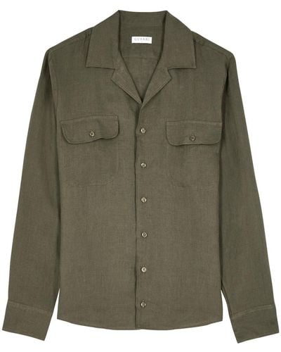 Gusari Safari Linen Shirt - Green
