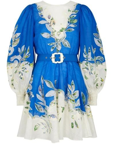 ALÉMAIS Rita Floral-appliquéd Mini Dress - Blue