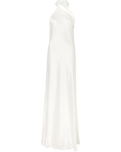 Galvan London Pandora Bridal Halterneck Satin Gown - White