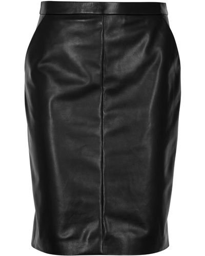 Saint Laurent Leather Midi Skirt - Black
