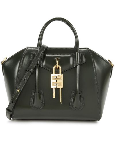 Givenchy Antigona Lock Mini Green Leather Top Handle Bag - Black