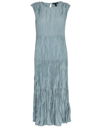 Eileen Fisher Jewel Plissé Silk Midi Dress - Blue