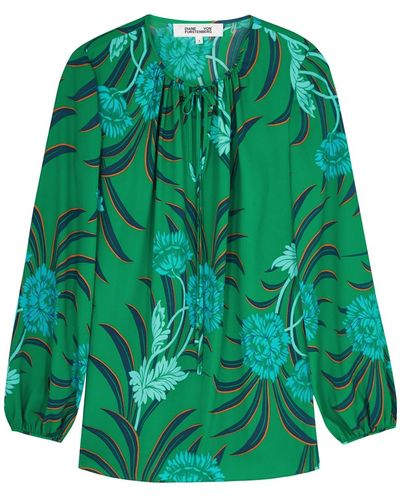 Diane von Furstenberg Freddie Floral-print Crepe De Chine Blouse - Green