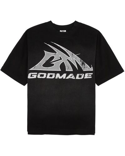 God Made Gm Printed Cotton T-Shirt - Black