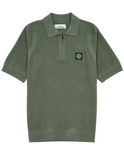 Stone Island Panelled Cotton Polo Shirt - Green