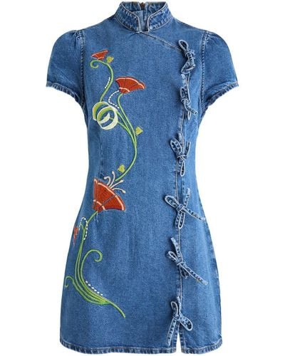 Kitri Harlow Floral-Embroidered Mini Dress - Blue