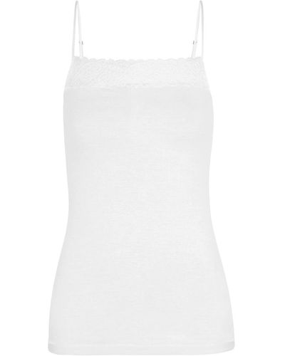 Hanro Moments Lace-Trimmed Cotton Top - White