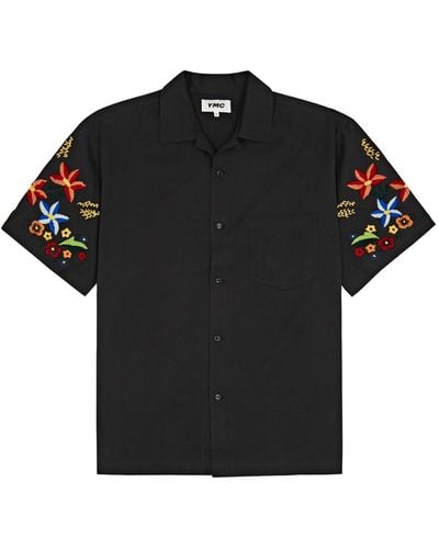 YMC Idris Floral-Embroidered Cotton-Blend Shirt - Black