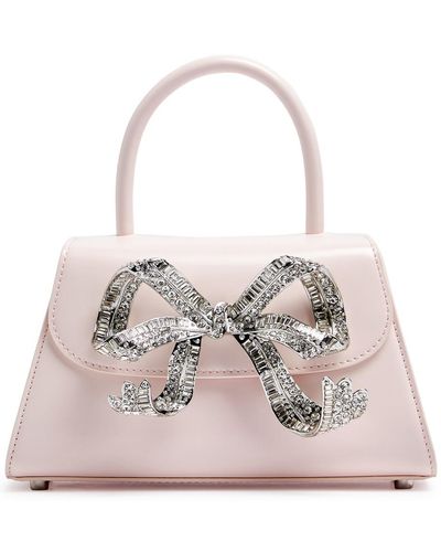 Self-Portrait Bow Mini Glossed Leather Top Handle Bag - Pink