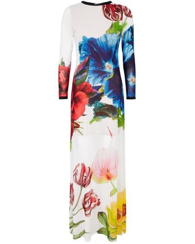 Alice + Olivia Delora Floral-Print Tulle Maxi Dress - White