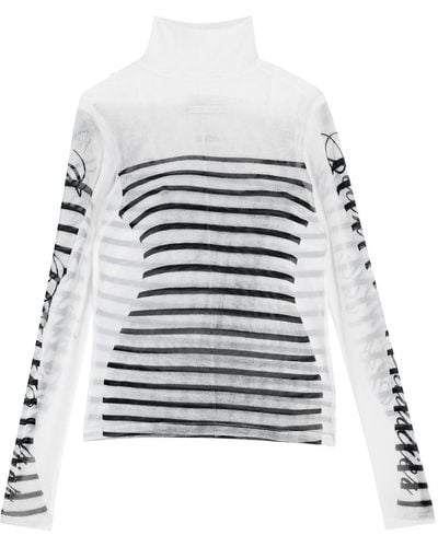 Jean Paul Gaultier Marinière Printed Layered Tulle Top - White
