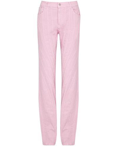 Mugler Spiral Paneled Wide-leg Jeans - Pink