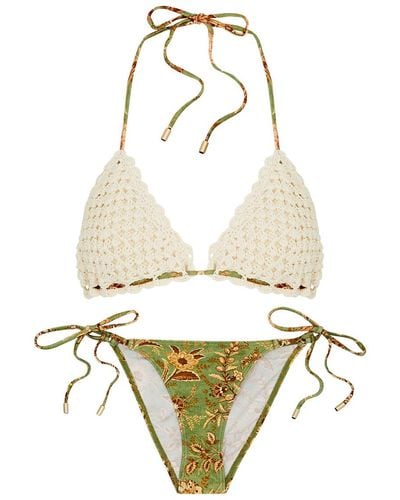 Zimmermann Junie Floral-print And Crochet Bikini - Metallic