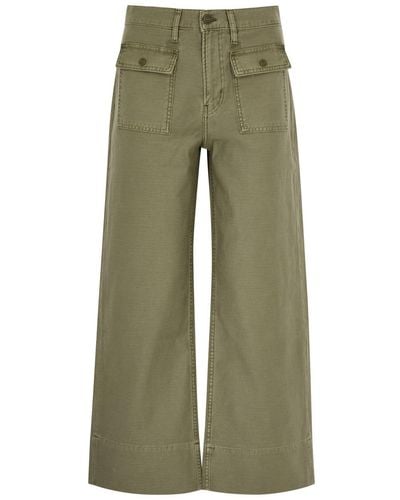 FRAME The 70S Cropped Cotton Trousers - Green