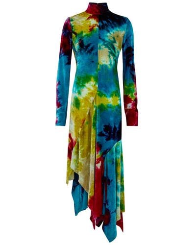 Marques'Almeida Tie-dye Velvet Midi Dress - Blue