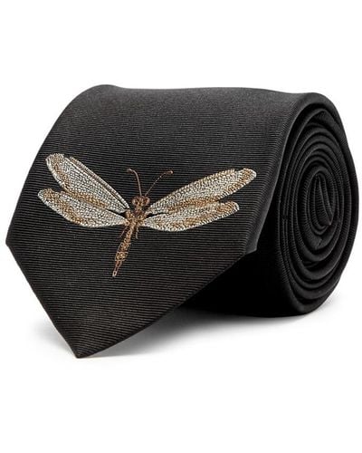 Alexander McQueen Dragonfly Embroidered Silk Tie - Black