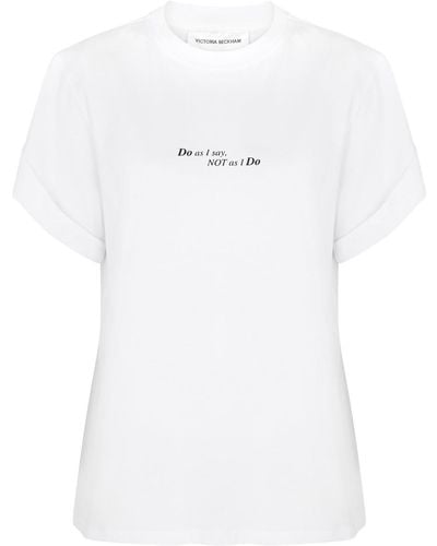Victoria Beckham Printed Cotton T-Shirt - White