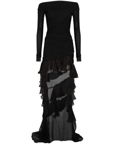 Blumarine Ruffle-Trimmed Stretch-Jersey Dress - Black
