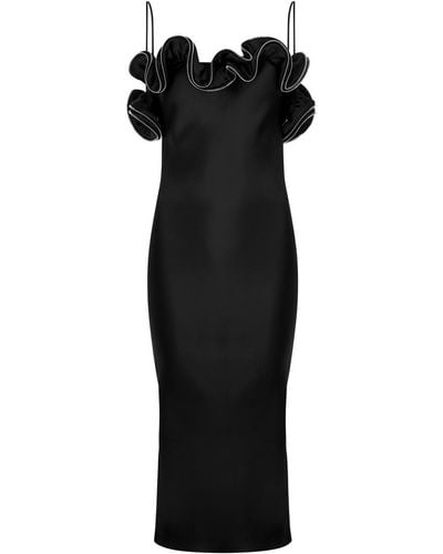 Coperni Ruffle-Trimmed Satin Midi Dress - Black