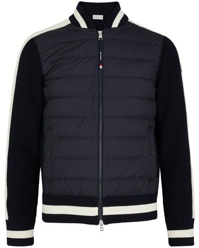 Moncler Quilted Shell And Knitted Cardigan - Blue