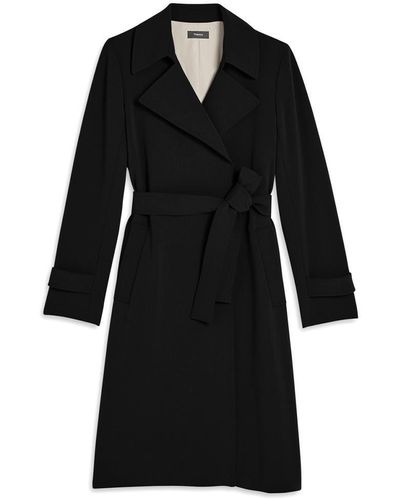 Theory Oaklane Trench Coat In Crepe - Black
