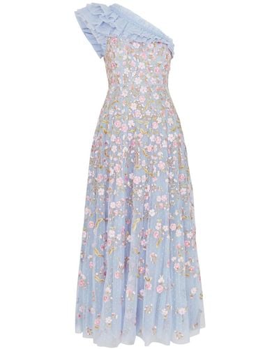 Needle & Thread Posy Pirouette Floral-Embroidered Tulle Dress - Blue