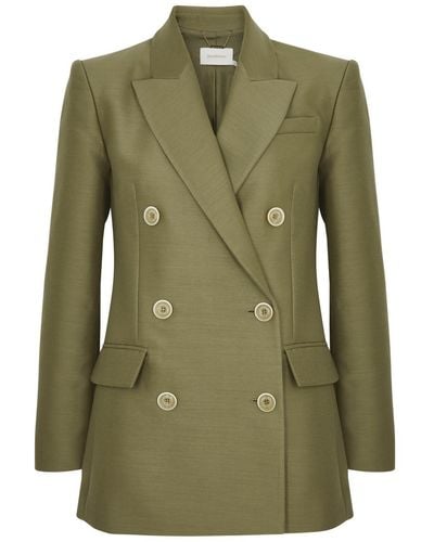 Zimmermann Tranquility Double-Breasted Wool-Blend Blazer - Green