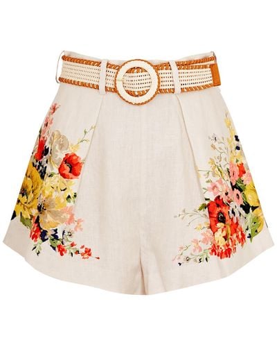 Zimmermann Alight Tuck Floral-print Linen Shorts - White