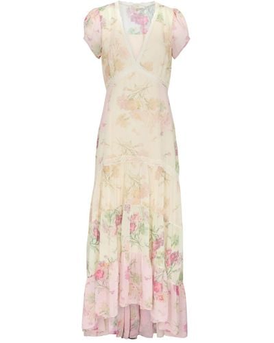 LoveShackFancy Roupell Floral-Print Chiffon Maxi Dress - Natural