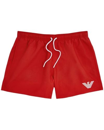 Emporio Armani Logo-embroide Shell Swim Shorts - Red