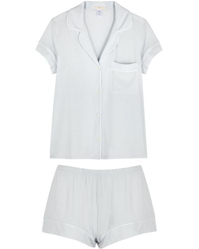Eberjey Gisele Light Blue Jersey Pyjama Set - White