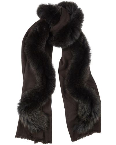 AMA Pure Fur-Trimmed Wool Scarf - Black