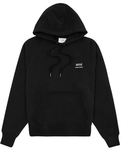 Ami Paris Logo Hooded Stretch-Cotton Sweatshirt - Black
