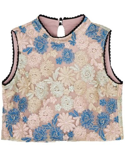 Sister Jane Artist Embroidered Floral-embroidered Top - Blue
