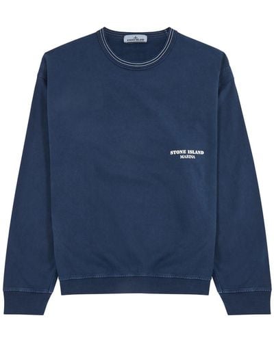 Stone Island Marina Logo-Print Cotton Sweatshirt - Blue