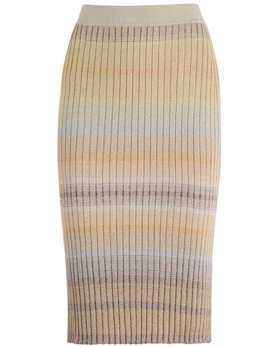 Missoni Striped Metallic-Weave Ribbed-Knit Midi Skirt - Natural