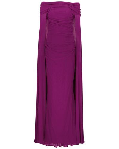 Talbot Runhof Cape-effect Stretch-tulle Gown - Purple