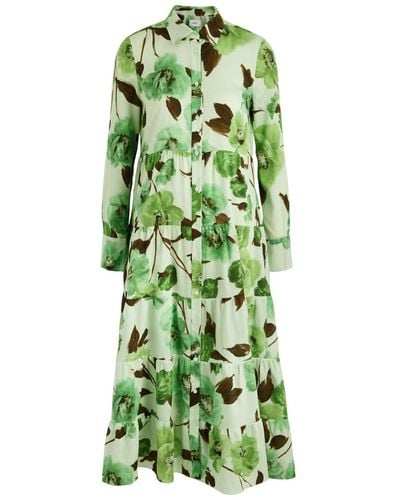 Erdem Floral-Print Cotton Midi Shirt Dress - Green