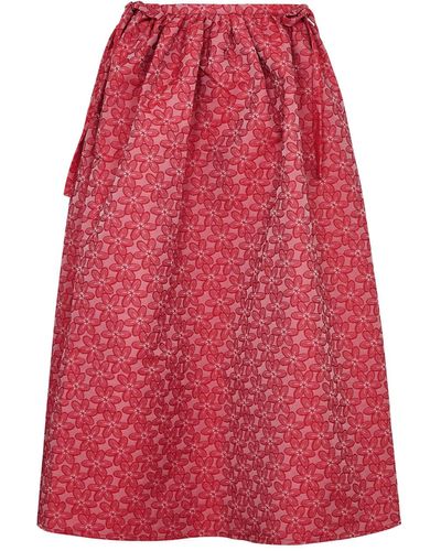 Sister Jane Flower Power Floral-jacquard Midi Skirt - Red