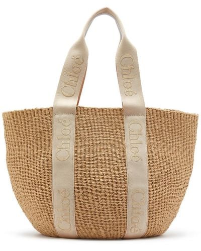 Chloé Sense Large Raffia Basket Bag - Natural