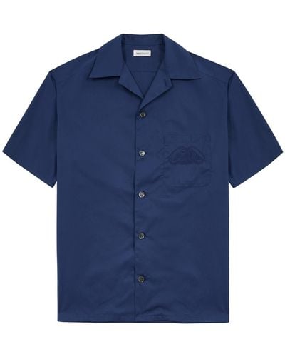 Alexander McQueen Seal Logo-Embroidered Cotton Poplin Shirt - Blue